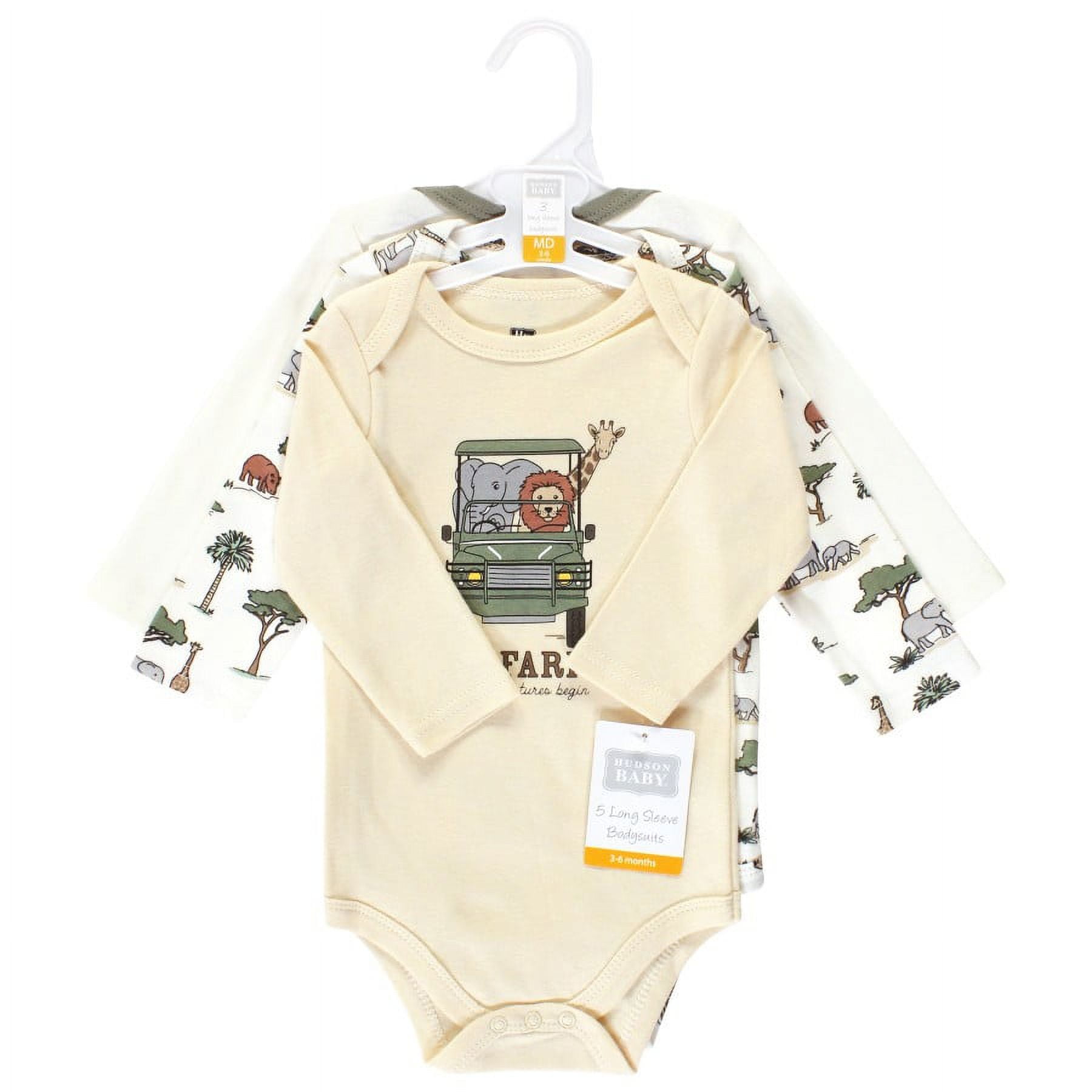 Hudson Baby Cotton Long-Sleeve Bodysuits, 3- Pack, Newborn- 24 Months