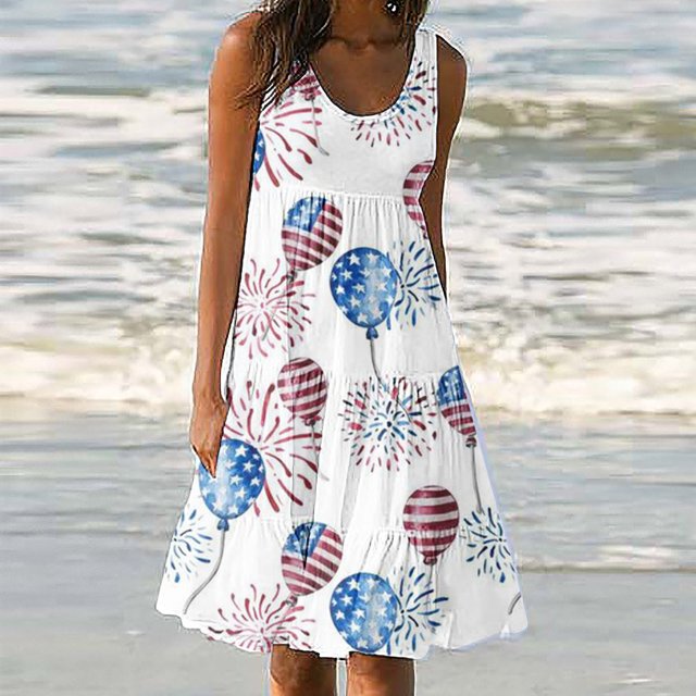 Mefallenssiah Mode Femmes Vacances Été Casual Impression Sans Manches Partie Plage Robe en Vrac