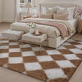 thumbnail image 5 of BERTHMEER 5'x8' Checkered Shag Area Rug for Living Room, Modern Brown and White Non-Slip Ultra-Soft Indoor Fluffy Rugs for Bedroom Carpet Home Dorm Aesthetic Decor, Brown&White, 5 of 5