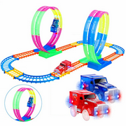 FiGoal 27 Pieces Large Race Track Set with Double 360° Stunt Loops LED Light Up  for Kids Boys Girls Toddlers