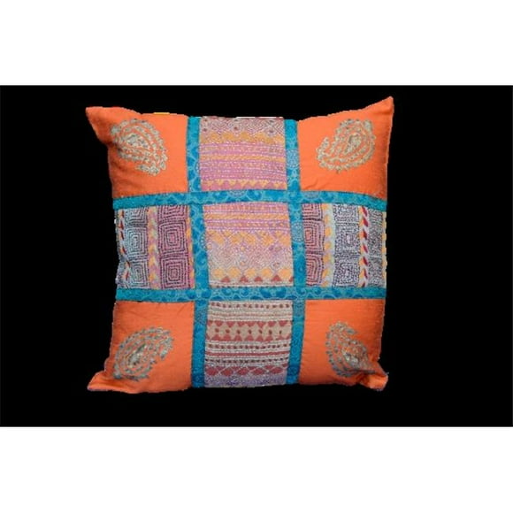 OMTX3107-VintageKantha Taie d'Oreiller Brodée Recyclée Zari Kantha Vacances