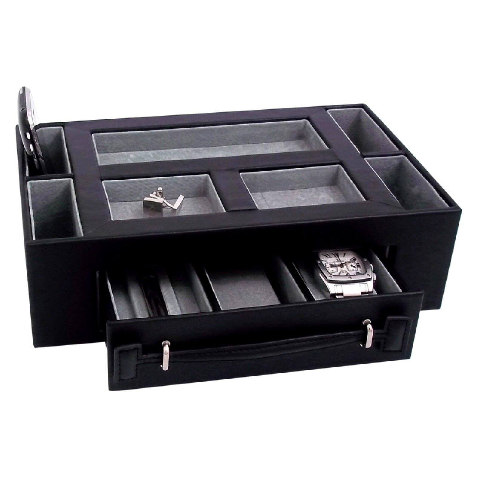 BeyBerk Leather Valet Box with Pen & Watch Drawer