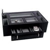 Leather Valet Box with Pen & Watch Drawer - Black Leather - 11W x 3H in.