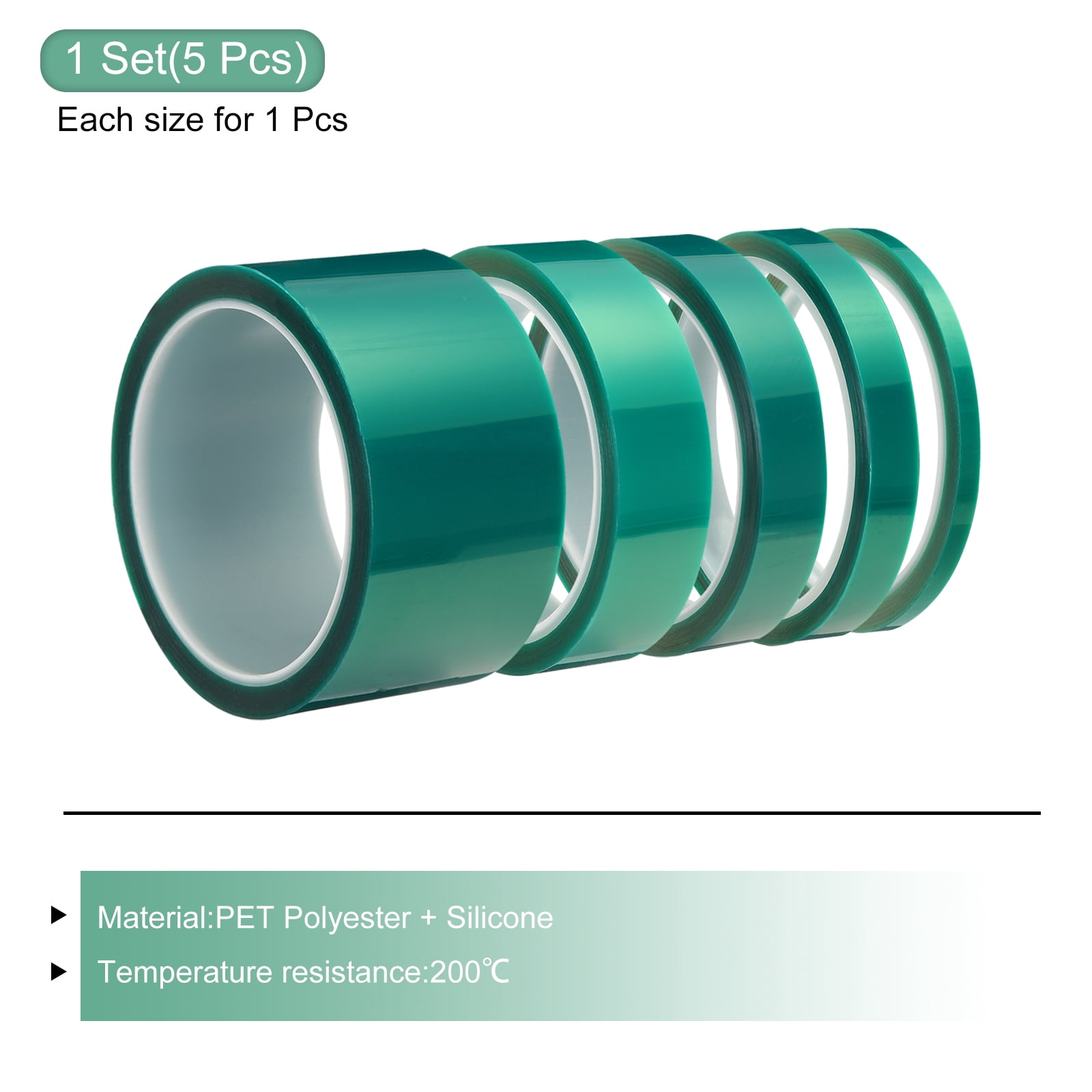 Uxcell Resin Tape Set Silicone Adhesive Tape High Temperature for Epoxy Resin 1.97/0.98/0.71/0.51/0.24" 108x16FT Long,