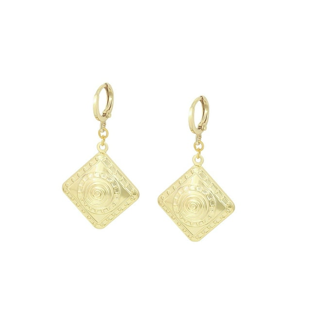 Modernos Aretes Largos Rombo Diseño Grecas Oro 14k Laminado dorado Unitalla