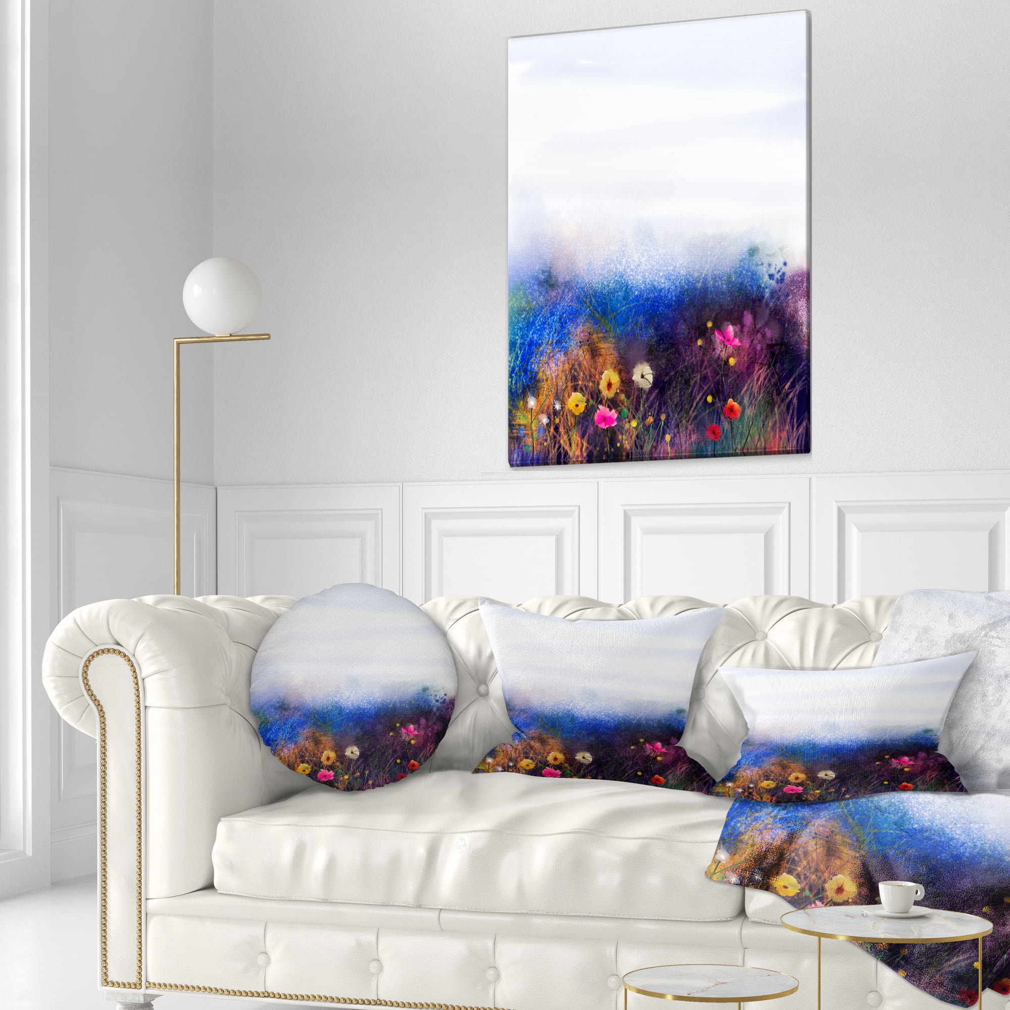 Designart Watercolor Painting Flower in Meadow - Floral Throw Pillow - 12x20