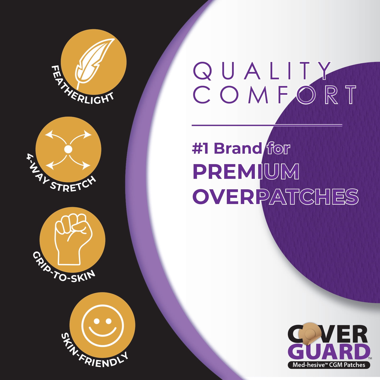 CoverGuard CGM Overpatch | Freestyle Libre 3 | Purple Full Coverage Design| 25-Count | Waterproof Adhesive | Anti-Fray | Easy Application & Removal | Sensor Protection