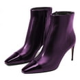 thumbnail image 2 of FSJ Women Classic Square Cap Toe Ankle Boots Stiletto Mid Heel Side Zipper Booties Comfy Daily Wear Dress Shoes Size 11 Purple, 2 of 4
