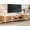 Natural Wood, variant on 70" TV Stand for 55/65/75 Inch TV, Faux Marble Top Entertainment Center with Slatied Sliding Door & LED Lights, Mid Century Modern Style, Low TV Console with Glass Shelves for Bedroom