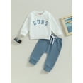 thumbnail image 2 of Bagilaanoe 2PCS Toddler Baby Boy Long Pants Set Letter Print Long Sleeve Sweatshirt Pullover Tops + Drawstring Sweatpants 6M 12M 18M 24M 3T Kids Casual Sweatsuits, 2 of 8