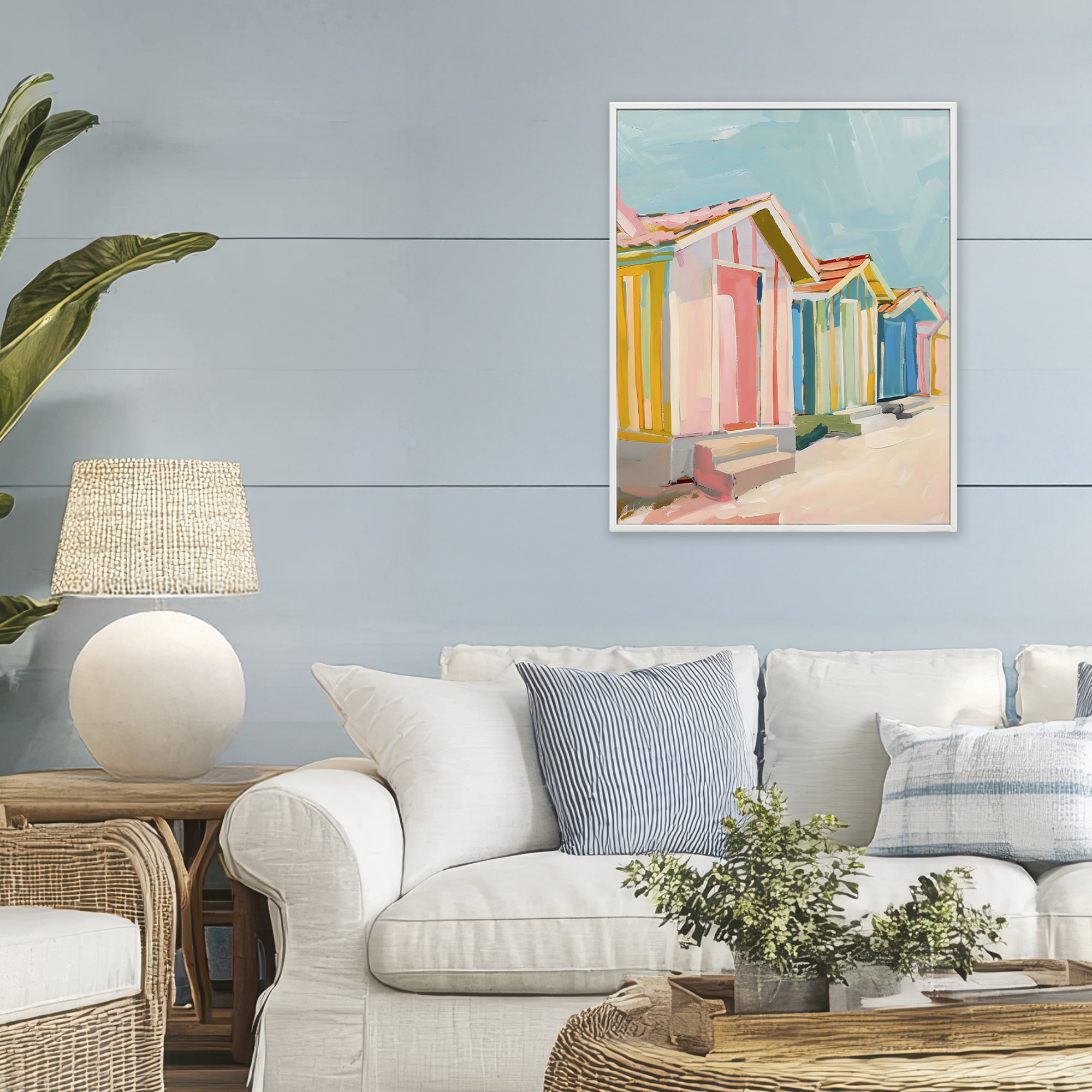Stupell Industries Striped Beach Bungalows White Framed Giclee Art, design by The Prints Vibe