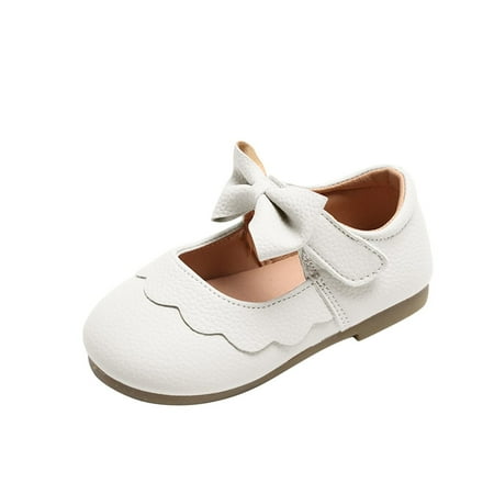 

Meresysid Toddler Kids Girls Spring New Soft Soled Shoes Baby Walking Shoes Bow Princess Small Leather Shoes White