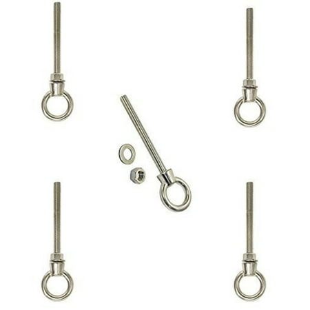 3.8 Lb Bag - 5 Pc Stainless Steel Marine 3/8'' x 4'' Shoulder Eye Bolt SS316 Fully Threaded 1,000 Lb Cap