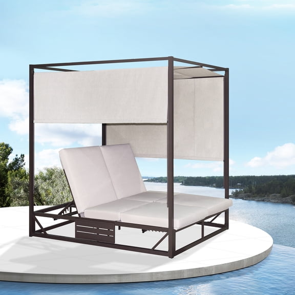 Outdoor Biege Rectangular Patio Daybed