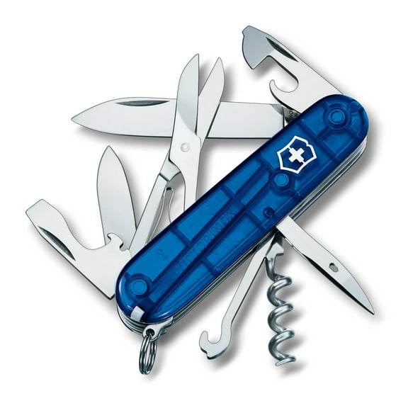 Victorinox Climber Swiss Army Knife, 14 Function Swiss Made Pocket Knife with 2 Blades, Corkscrew and Screwdriver - Sapphire