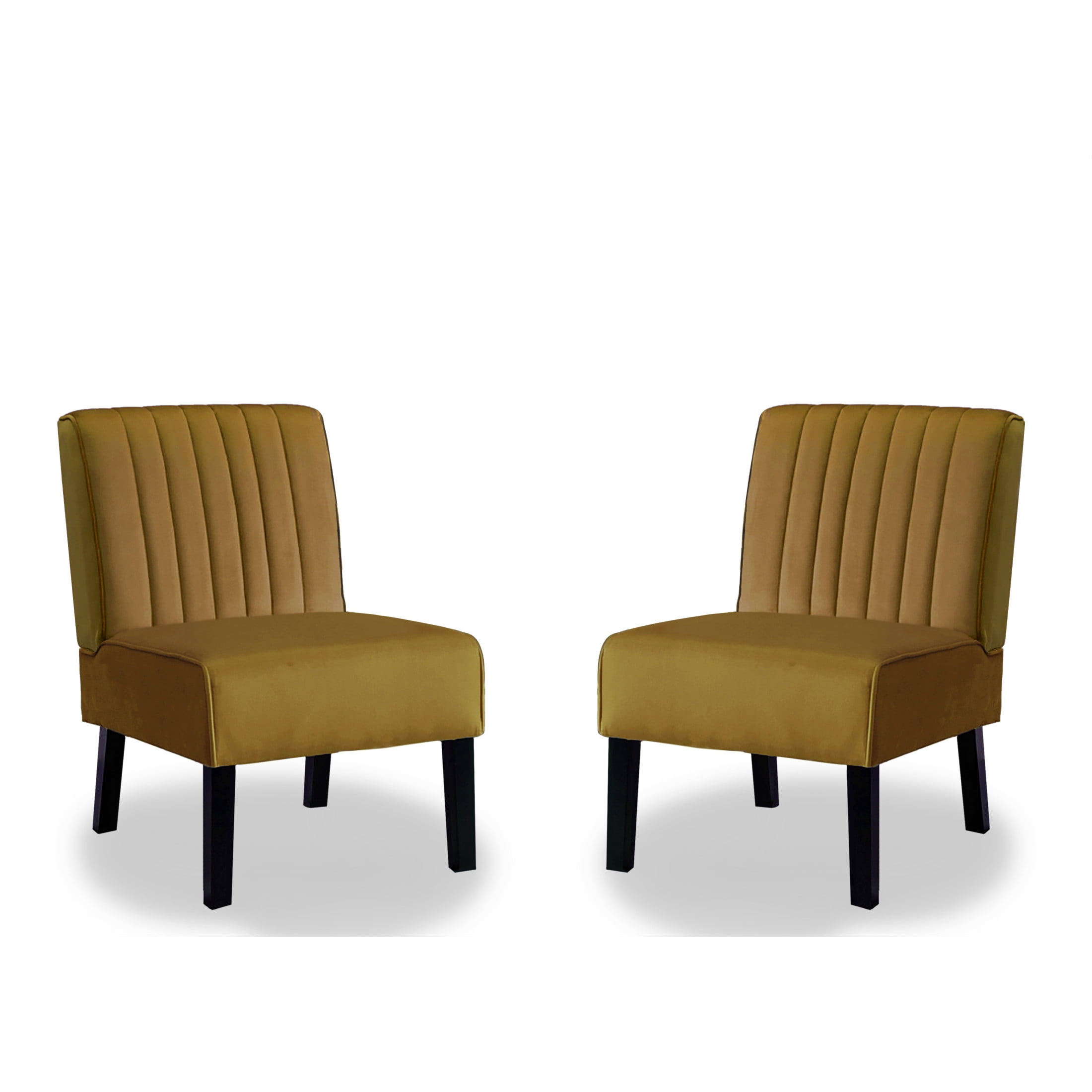GDF Studio 29.5" Mid-Century Modern Accent Chairs Set of 2 with Channel Tufted Velvet Upholstery, Yellow