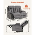 thumbnail image 3 of KFFKFF Dual Reclining Loveseat Sofa with Heating and Massage, Comfortable Velvet Electric Recliner with USB Ports, Cup Holders, and Side Pockets, Ideal for Living Room, Grey, 3 of 9