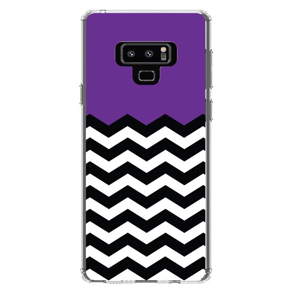 DistinctInk Clear Shockproof Hybrid Case for Samsung Galaxy Note 9 - TPU Bumper, Acrylic Back, Tempered Glass Screen Protector - Black White Purple Chevron - Black & White Stripes Pattern