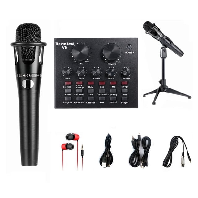 Yeacher V8 Live Sound Card Microphone Set 12 Sound Effects Audio Recording Live Streaming Equipments