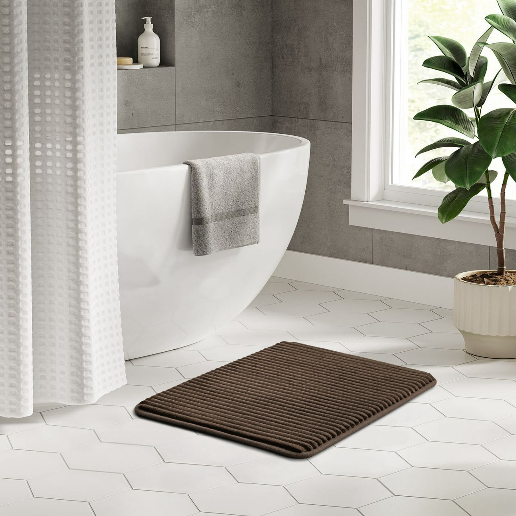 Mainstays Brown 2-Piece Performance Foam 17"x 24" Bath Rug Set