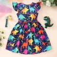 thumbnail image 2 of Bellafa Tollder Girls Cartoon Unicorn Sundress Summer Rullfle Sleeve A-line Dress 2-8 Years Kids Casual Dresses, 2 of 9