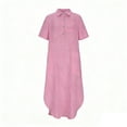 thumbnail image 7 of Women's Cotton Linen Short Sleeve Maxi Dress - Casual V-Neck Button Front Shirt Slits Dress with Pockets for Beach Vacation Coverup Crochet Dress S, 7 of 7
