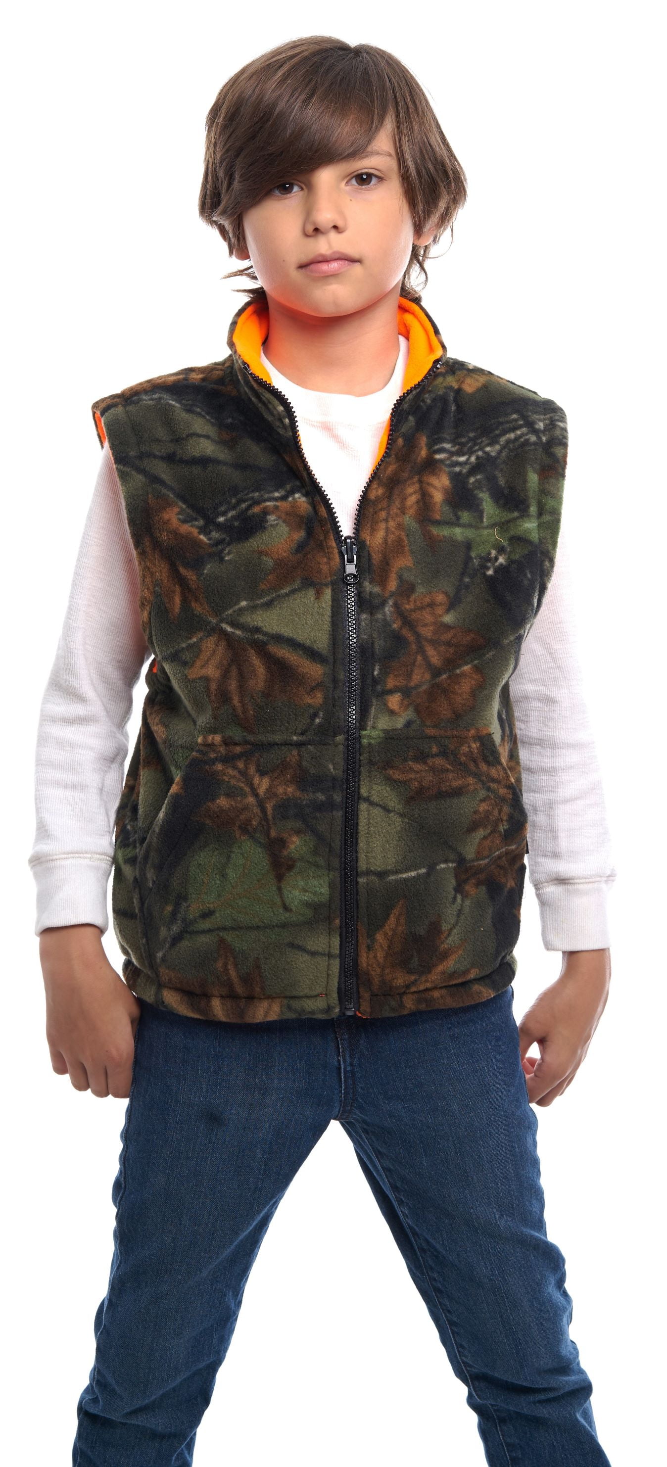 KID'S REVERSIBLE CAMO & BLAZE ORANGE FLEECE HUNTING VEST FULL ZIP