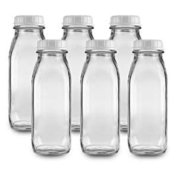 17oz Glass Bottles with Snap Lids (6 Pack) - Pint Glass Water Bottle - Clear Milk Bottles for Juice, Milk, Sauces - Reusable Glass Containers