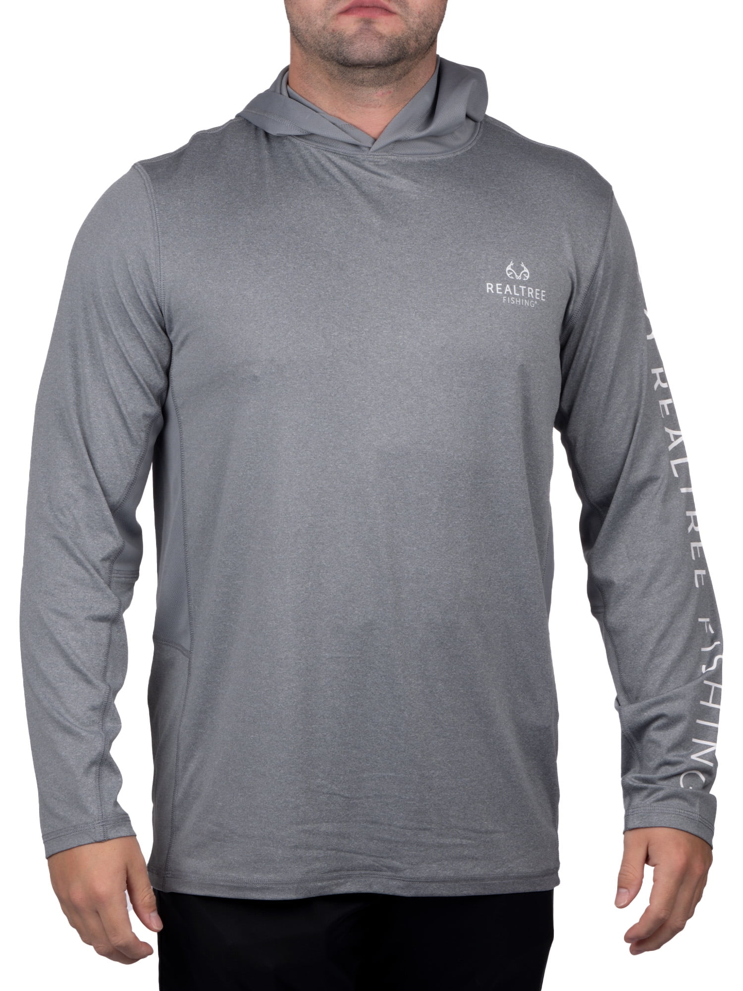 Realtree Mens Long Sleeve Jersey Recycled Polyester UPF Scent Control Heather Gray Hoodie- S