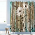 thumbnail image 1 of Cortina de ducha rústica con diseño floral de madera de granero, cortina de baño de estilo granja con 12 ganchos, puerta de garaje de madera antigua, estilo rústico americano, cortina de ducha de 183, 1 of 6