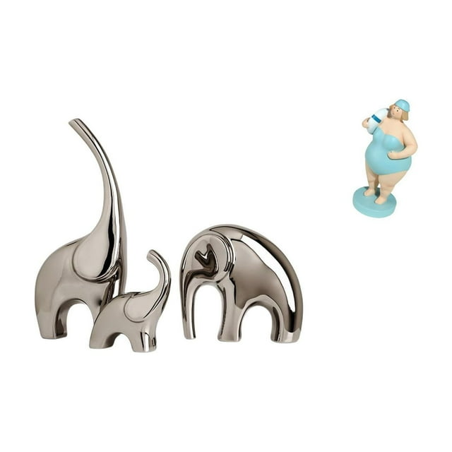 Estatua de elefante,Estatuas de elefantes de cerámica,figuras de elefantes,decoración,Decoración del hogar Familia Elefantes Estatuas Esculturas,Figura de dama en traje de baño,Figura de