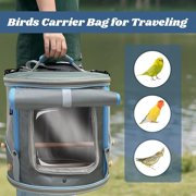 Small to Medium Birds Carrier Cage, Portable Handle Cylindrical Bird House with Metal Tray and Two (2) Wooden Stand Perch, Front Shade with Clear View