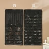 Organizador colgante de joyas con 48 bolsillos | Rollo para guardar collares, pendientes y anillos | Perchero de viaje para armario, pared o puerta | Tela no tejida gris/beige