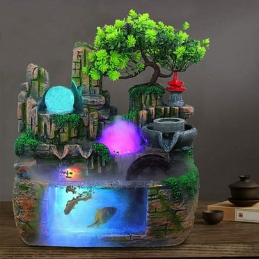 Water Fountains Indoor Tabletop Fountains, Waterfall Fountain Indoor Water Fountains Mini Waterfall Fountain with LED Lights, Aquariums & Atomizer, Desktop Water Fountain for Home Office Bedroom