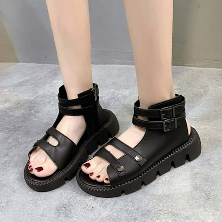 

Aoujea Summer Sandals For Women 2023 Fashion Round-toe Solid Color Thick Bottom Side Zipper Casual Black 6.5 for Party Vacation Beach Great Gifts for Girls Cost Saving