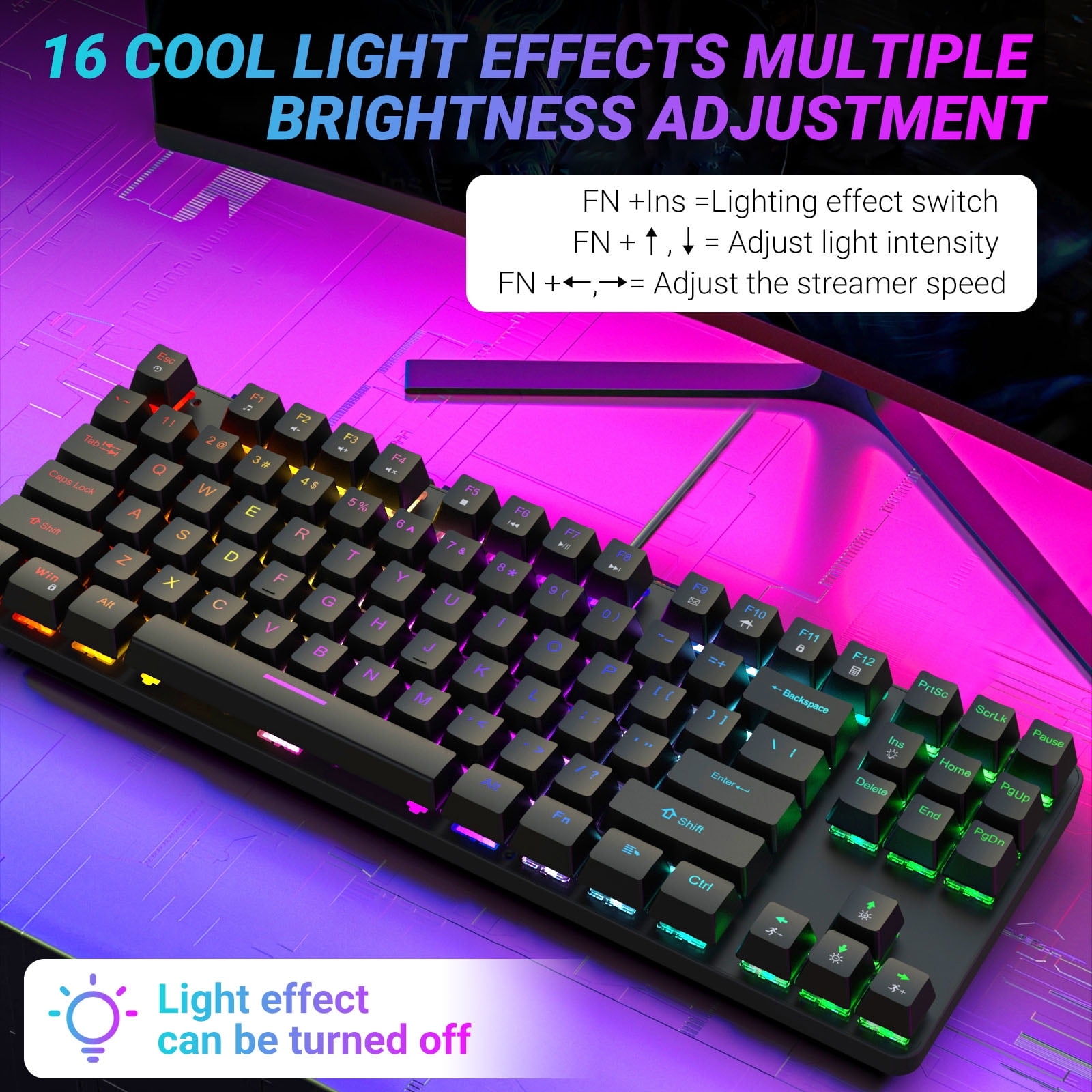 SYGTA K87 Gaming Keyboard, USB-A TKL 87 Keys Hot Swappable Wired Gaming Keyboard for PC Mac,Black