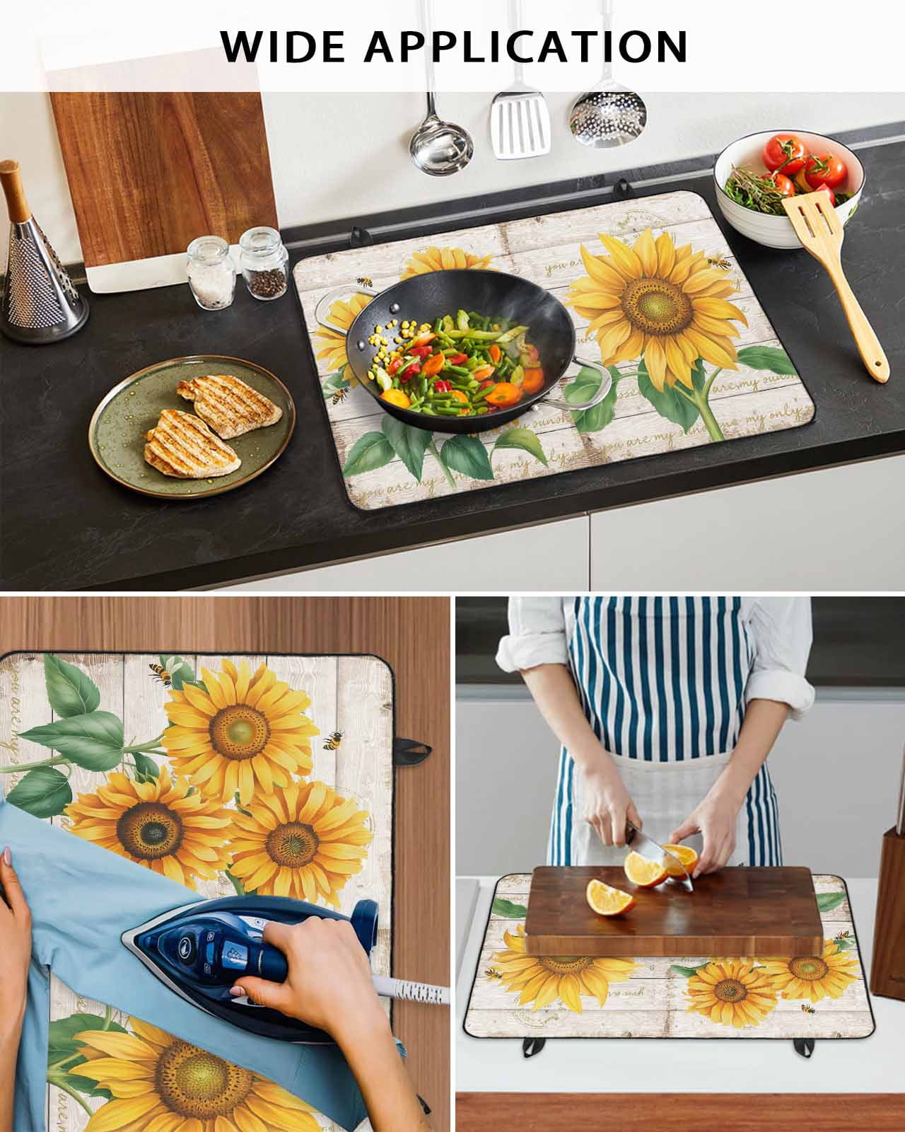 Large Induction Cooktop Protector Mat Sunflower Stove Top Covers for Electric Stove, Yellow Summer Botanical Vintage Decorative Stove Burner Cover Mats, Glass Top Stove Cover