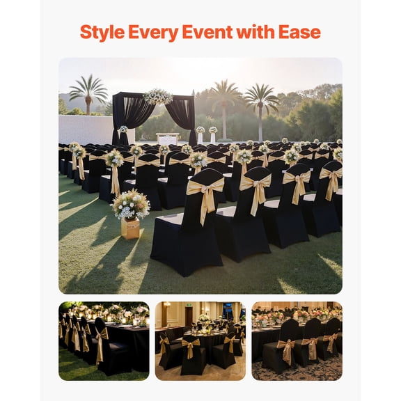 100 Pcs Black Chair Covers Polyester Spandex Stretch Slipcovers for Wedding Party Dining Banquet Flat-Front Fits Chairs up to 20.08 x 17.72 x 37.4 inch
