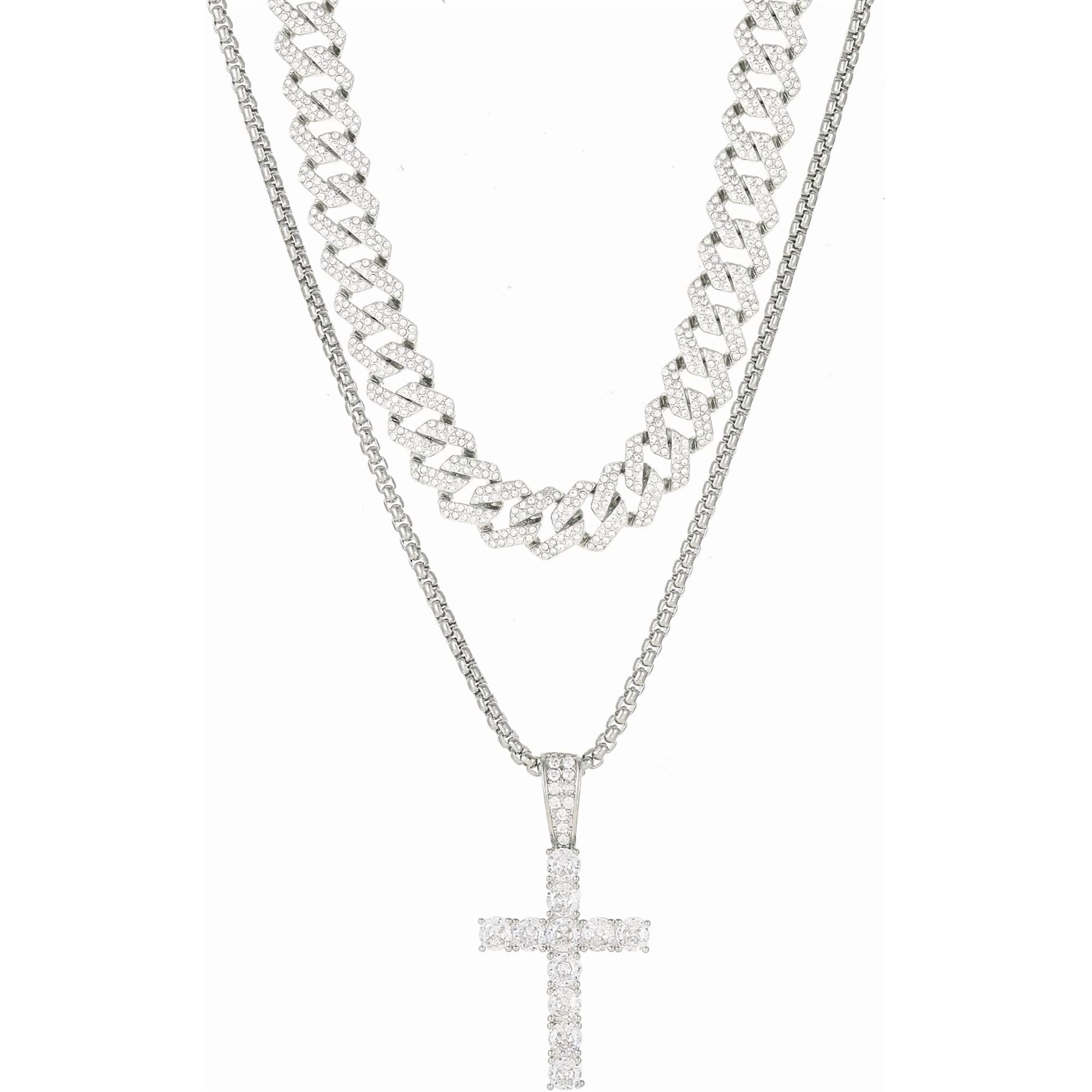 Cuban Link Chain for Men Women 16"/18"/20" Iced Out Cross Pendant Necklace Chain Religious Jewelry Gift for Christmas Birthdays Parties-actual_color-alphanumeric_character