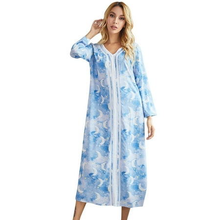 

Womens Long Sleeve Long Summer Robes Lightweight - Housecoats for Women Long Sleeve Loose Soft Loungewear S-2XL