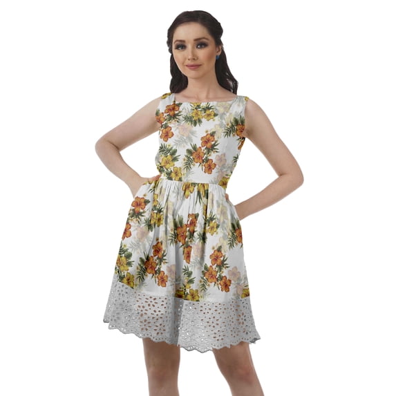 Moomaya Sleeveless Tunic Cotton Dress Short Flared Pouf Dress Ladies Swing Dress