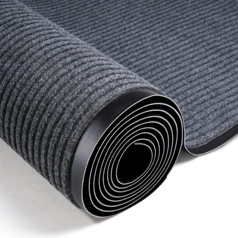 Itina Door Mat About W3' ×L10' Large Outdoor Indoor Mat Waterproof Rubber Back Rugs for Home Office Business Areas Grey-Black