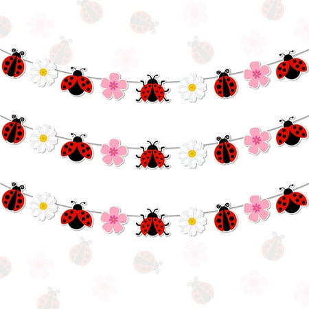 Merrystorm Ladybug Baby Shower Party Decoration Daisy Ladybug Garland Banner Little Ladybug Birthday Banner Insect Theme Party Decor for Ladybug Birthday Baby Shower Supply