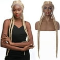 thumbnail image 4 of SEGO 35" Extra Long 100% Hand Braided 360 Swiss Lace Front Light Brown Double Dutch Braided Wigs with Baby Hair for Women Heat Resistant Lightweight Synthetic Cornrow Braids Twisted Braids Wig, 4 of 8