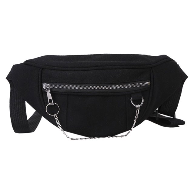 Sywqhk Riñonera De Calle Para Mujer, Riñonera Pura, Riñonera De Lona Con Cadena (Negro) Sywqhk Para estrenar