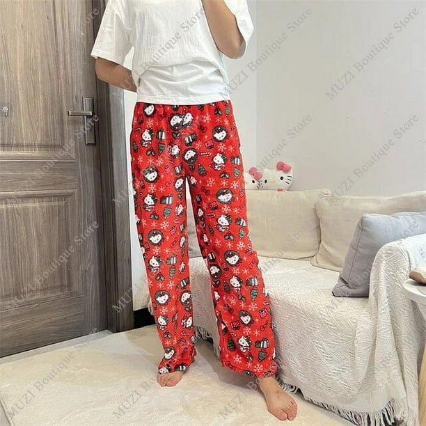 Hello Kitty Pyjama, Pantalon De Pyjama Kawaii Moelleux Rose Femmes Filles Mignon Chat Imprimé Flanelle Noël Halloween Décontracté Pantalon De Pyjama Cadeau De La Saint-Valentin
