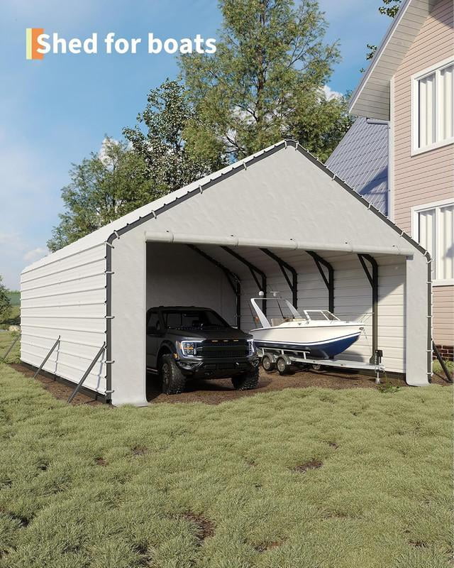 Roofing Panels for Metal Carport 20x25 ft, 20x20 ft, Heavy Duty Metal Carport Kits, 27 Ga. Galvanized Steel Ribbed Panels, 60.23 in x 19.68 in, 16 Pcs, White