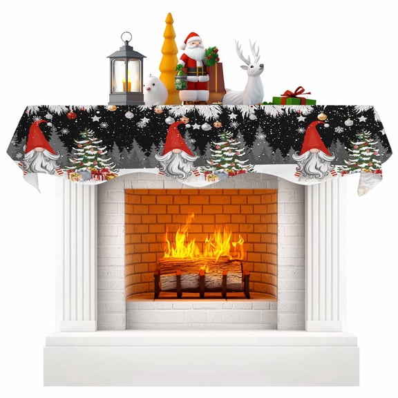 Black Gnomes Christmas Fireplace Mantel Scarf Table Runner, Snowflake Xmas Tree Gifts Winter Winter Garland Mantel Top Tablerunners Dresser Scarves Cover Decorations for Party Living Room 60"x17"