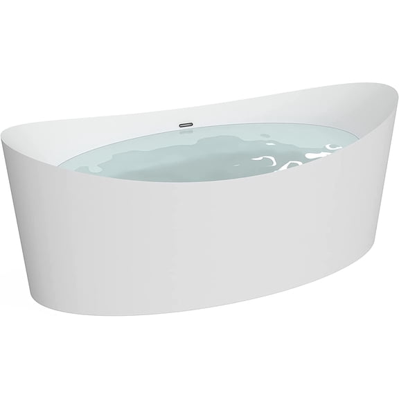 HEATGENE 68.5 Inches Acrylic Freestanding Bathtub Oval Modern Bathtub Contemporary Soaking Tub Easy to Install UPC Certified Drain & Overflow Assembly Included, White