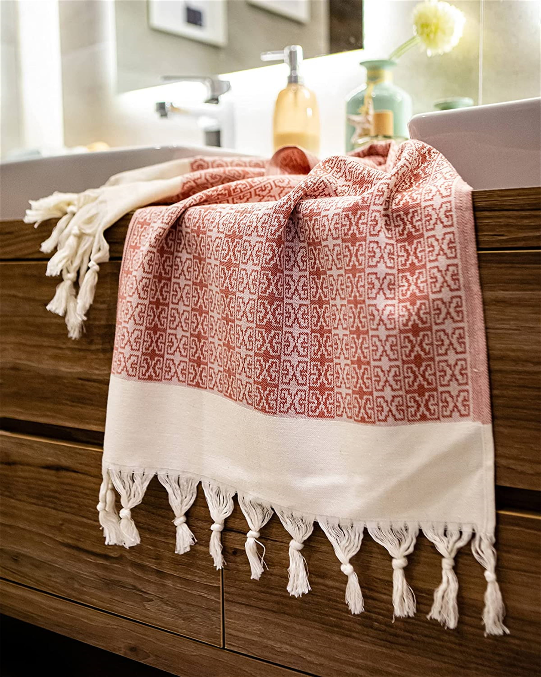 Evelynen Turkish Hand Towels for Bathroom & Kitchen Towels Decorative Set of 2 | Boho Farmhouse Hand Towels with Hanging Loops for Face, Tea, Dish